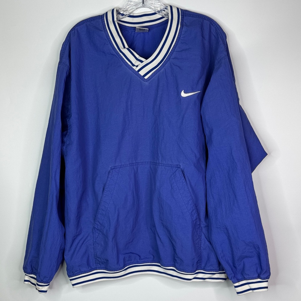 Vintage Nike Blue Nylon Vneck Pullover Windbreaker Jacket Size Large